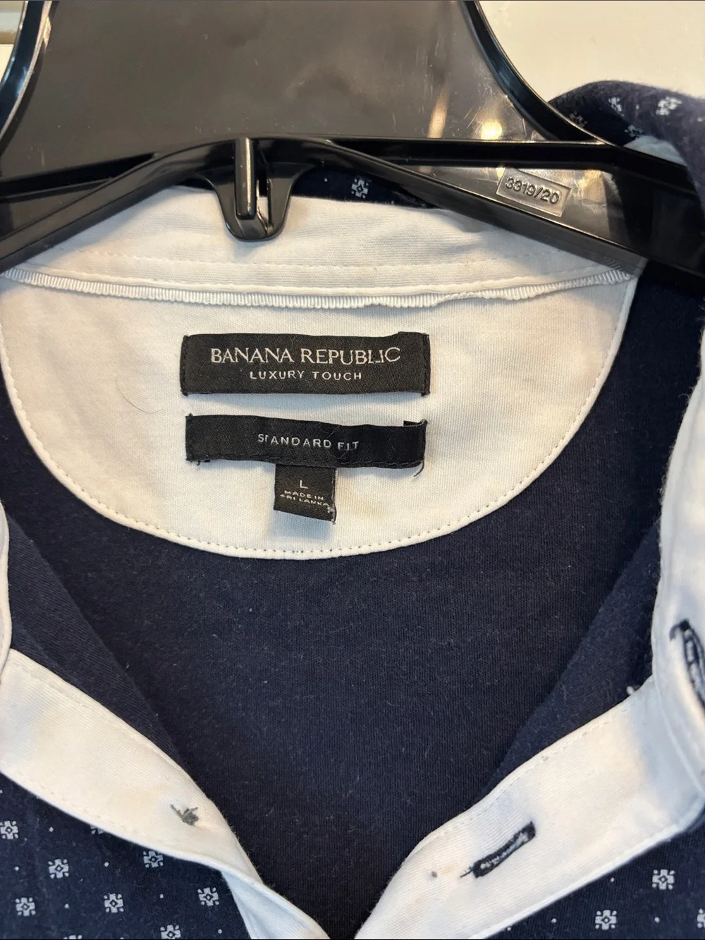 Banana Republic Navy Polo with White Microdot Pattern